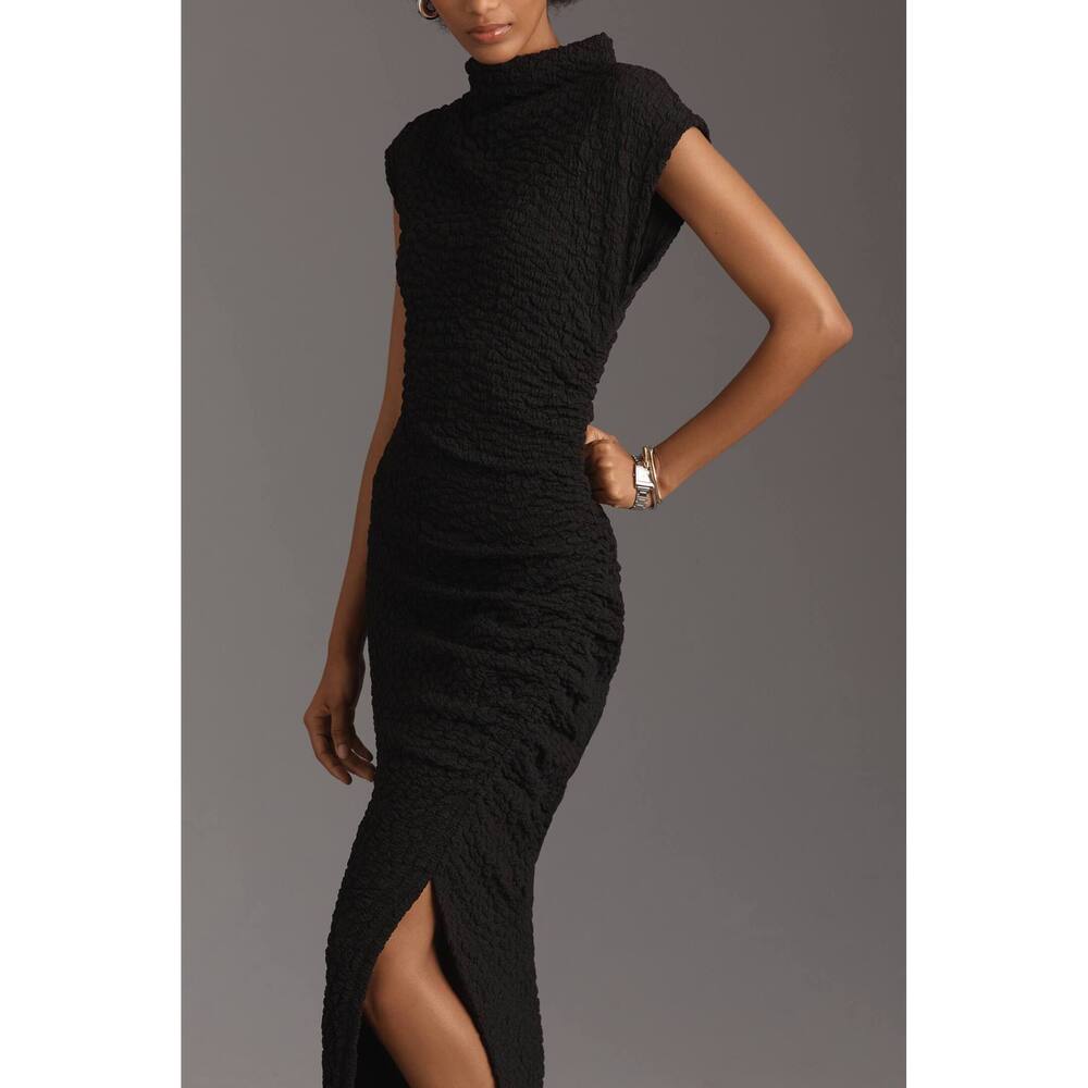 By Anthropologie Cowl-Neck Textured Column Midi Dress L NWT